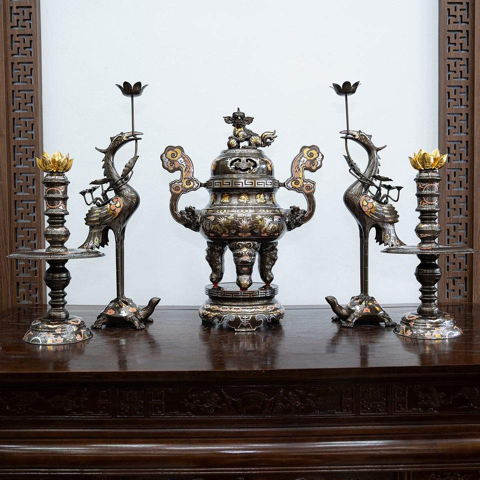 Cloisonne enamel censer set, newer pattern
