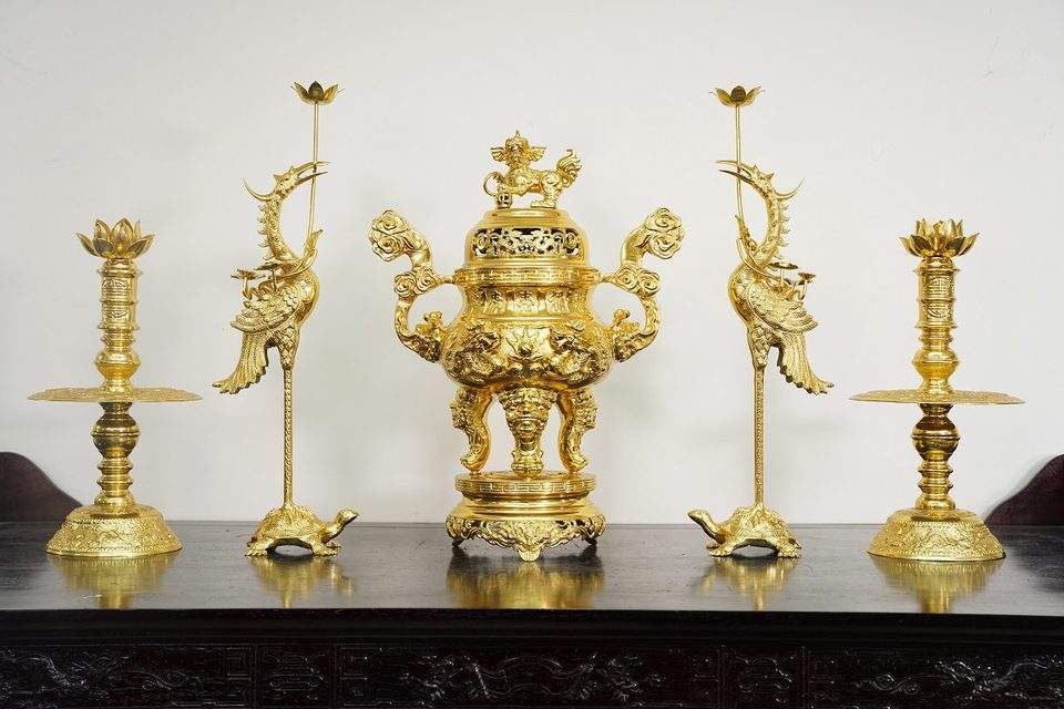 Song Long censer set fully gold gilded